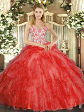  Sleeveless Beading and Ruffles Lace Up Quinceanera Gown