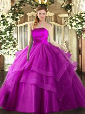Top Selling Strapless Sleeveless Tulle Sweet 16 Dress Ruffled Layers Lace Up