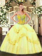 Attractive Yellow Sleeveless Tulle Lace Up 15 Quinceanera Dress for Sweet 16 and Quinceanera