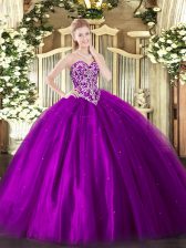 Best Selling Floor Length Eggplant Purple Ball Gown Prom Dress Sweetheart Sleeveless Lace Up