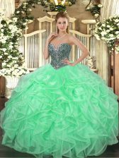 Wonderful Apple Green Lace Up 15 Quinceanera Dress Beading and Ruffles Sleeveless Floor Length
