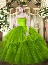  Ball Gowns Sleeveless Olive Green Vestidos de Quinceanera Brush Train Zipper