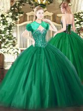 Gorgeous Dark Green Lace Up Sweetheart Beading Quinceanera Gowns Tulle Sleeveless