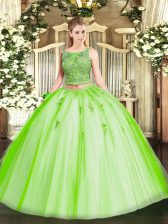  Scoop Lace Up Beading and Appliques Sweet 16 Quinceanera Dress Sleeveless