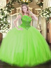 Most Popular Floor Length Quinceanera Gowns Tulle Sleeveless Beading