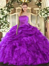 Admirable Floor Length Purple Sweet 16 Quinceanera Dress Strapless Sleeveless Lace Up