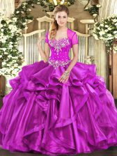 New Arrival Floor Length Ball Gowns Sleeveless Fuchsia 15th Birthday Dress Lace Up