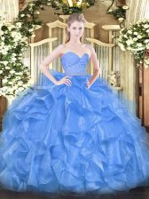Modern Sleeveless Beading and Lace and Ruffles Zipper 15 Quinceanera Dress