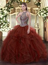 Glamorous Organza Sleeveless Floor Length 15 Quinceanera Dress and Beading and Ruffles