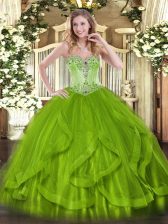  Sweetheart Sleeveless Lace Up Ball Gown Prom Dress Olive Green Organza