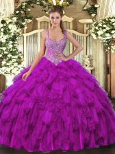 Hot Selling Sleeveless Beading and Ruffles Lace Up Ball Gown Prom Dress