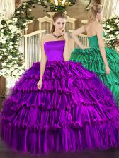 Noble Purple Quinceanera Dresses Military Ball and Sweet 16 and Quinceanera with Ruffled Layers Strapless Sleeveless Zipper