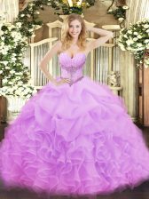 Sweetheart Sleeveless Lace Up Quince Ball Gowns Lilac Organza