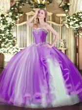  Lavender Sweetheart Neckline Beading and Ruffles Quince Ball Gowns Sleeveless Lace Up