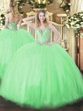  Beading 15 Quinceanera Dress Lace Up Sleeveless Floor Length