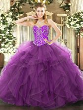 Sophisticated Sweetheart Sleeveless Lace Up Ball Gown Prom Dress Purple Tulle
