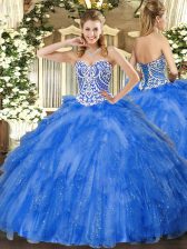  Blue Sleeveless Tulle Lace Up 15th Birthday Dress for Military Ball and Sweet 16 and Quinceanera