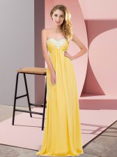 Glamorous Floor Length Gold Prom Dresses Chiffon Sleeveless Ruching