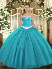 Superior Teal Sweetheart Lace Up Appliques 15 Quinceanera Dress Sleeveless