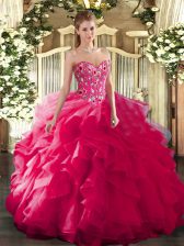 Exceptional Hot Pink Sleeveless Embroidery Floor Length Sweet 16 Quinceanera Dress