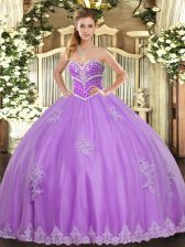 Unique Lavender Tulle Lace Up Sweetheart Sleeveless Floor Length Quinceanera Dresses Beading and Appliques
