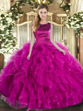  Fuchsia Scoop Neckline Ruffles Quinceanera Dress Sleeveless Lace Up