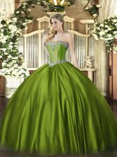 Cute Olive Green Sleeveless Beading Floor Length Quinceanera Dresses