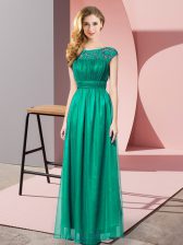  Turquoise Empire Lace Evening Dress Zipper Tulle Sleeveless Floor Length