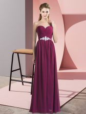 Luxurious Sweetheart Sleeveless Backless Dress for Prom Burgundy Chiffon