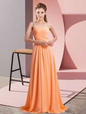 New Arrival Sleeveless Chiffon Floor Length Backless Prom Party Dress in Orange Red with Beading