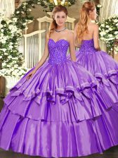  Sleeveless Organza and Taffeta Floor Length Lace Up Sweet 16 Quinceanera Dress in Lavender with Beading and Ruffles