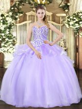  Lavender Ball Gowns Organza Sweetheart Sleeveless Beading Floor Length Lace Up Quinceanera Dress