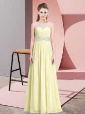  Scoop Sleeveless Zipper Dress for Prom Light Yellow Chiffon