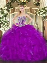 Trendy Floor Length Ball Gowns Sleeveless Purple Vestidos de Quinceanera Lace Up
