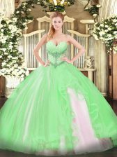 Lovely Beading and Ruffles Quinceanera Gowns Lace Up Sleeveless Floor Length