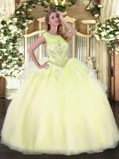Elegant Floor Length Light Yellow Sweet 16 Dresses Organza Sleeveless Beading