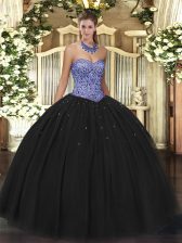 Graceful Black Sleeveless Tulle Lace Up Vestidos de Quinceanera for Military Ball and Sweet 16 and Quinceanera