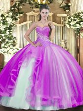 Exceptional Lilac Lace Up Sweetheart Beading and Ruffles Quinceanera Gown Tulle Sleeveless
