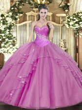Super Lilac Tulle Lace Up Quinceanera Dress Sleeveless Floor Length Beading