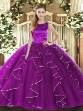 Delicate Tulle Sleeveless Floor Length 15 Quinceanera Dress and Ruffles