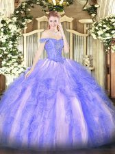 Luxury Floor Length Lace Up Sweet 16 Dresses Lavender for Military Ball and Sweet 16 and Quinceanera with Beading and Ruffles