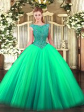  Ball Gowns Quinceanera Gown Turquoise Scoop Tulle Sleeveless Floor Length Zipper
