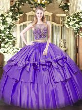  Two Pieces Quinceanera Dresses Lavender Scoop Organza and Taffeta Sleeveless Floor Length Lace Up