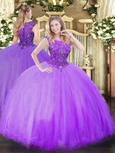 Fantastic Lilac Scoop Neckline Beading 15th Birthday Dress Sleeveless Zipper
