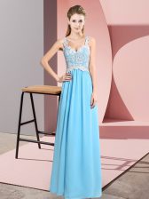 Colorful Floor Length Baby Blue Prom Dresses V-neck Sleeveless Zipper