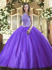  Lavender Lace Up Sweet 16 Quinceanera Dress Beading Sleeveless Floor Length