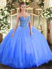  Floor Length Ball Gowns Sleeveless Blue 15 Quinceanera Dress Lace Up