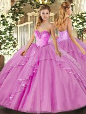  Floor Length Lace Up Quinceanera Dresses Lilac for Military Ball and Sweet 16 and Quinceanera with Beading and Ruffles