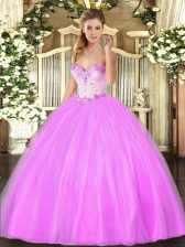  Beading Quince Ball Gowns Lilac Lace Up Sleeveless Floor Length