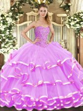 Graceful Sleeveless Beading and Ruffled Layers Lace Up Quinceanera Dresses